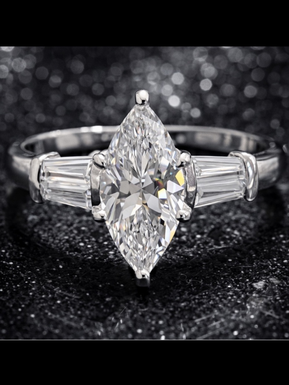 1.5ct Marquise baguette cut channel set CZ engagement wedding ring silver